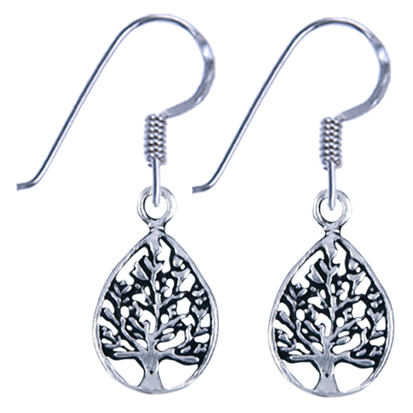 Zilver oorbel Levensboom