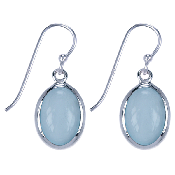 Zilver oorbel Aqua chalcedoon