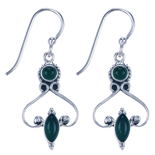 Zilver oorbel Groene onyx