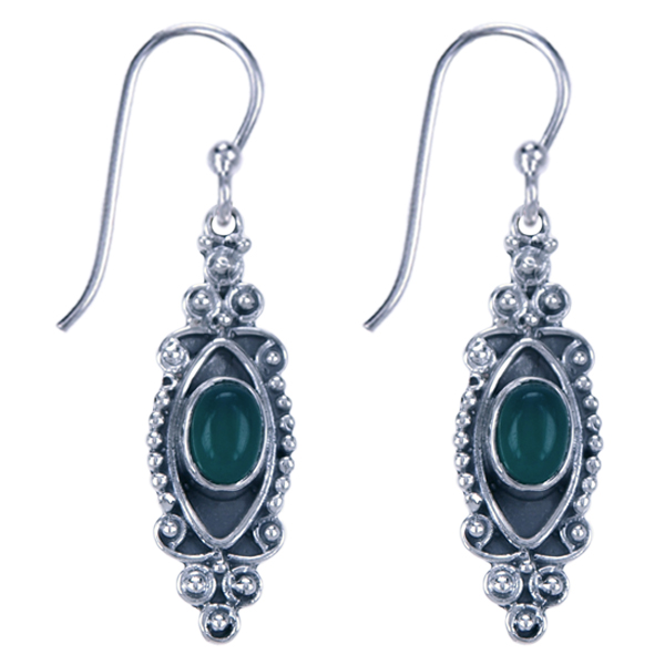 Zilver oorbel Groene onyx
