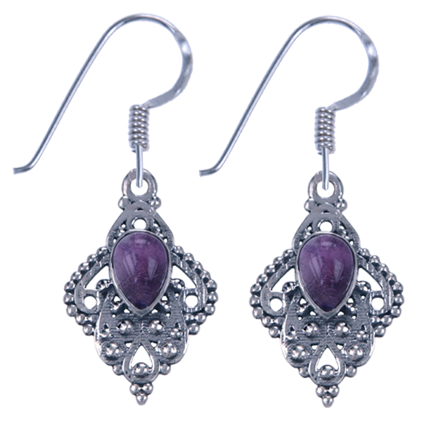 Zilver oorbel Amethyst